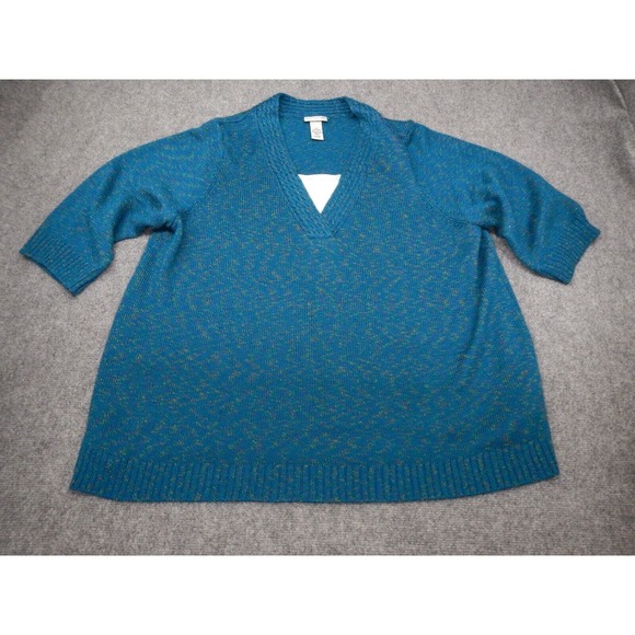 Catherines Pullover Sweater Women 3X Green Short‎ Sleeve V-Neck Relaxed Fit - Picture 2 of 9